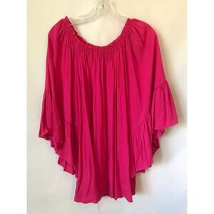 Indigo Womens Blouse Top Peasant Style Bright Fuchsia Pink Bell Sleeves One Size